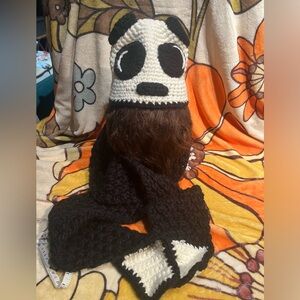 Toddler panda hat with attached scarf